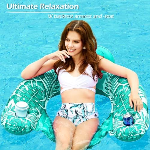 Jasonwell Inflatable Pool Float Chair - Pool Floaties Floating Pool Chair Lounge Floats for Swimming Pool Water Chair Pool Lounger with Cup Holder Pool Toy Party Floaty Adults