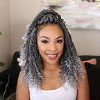 ToyoTress Boho Box Braids Crochet Hair - 16 Inch 8 Packs Ombre Gray Box Braids Crochet Hair Curly End Crochet Braids, Shouler Length Pre-looped Synthetic Braidsing Hair (16 Inch, T-Gray-8P)