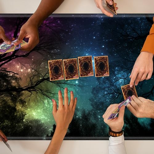 for MTG Playmat TCG Board Game Mat Plus 50 Pcs Card Sleeves, 24 x 14 Table Mats Night Sky Forest Game Mousepad with Soft Surface Non-Slip Base for MTG Trading Card Game Playmats
