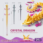Large 3D Printed Dragon,24 Inch 3D Dragon Toys,Bigger Fidget Crystal Animals Toys, 3D Printed Articulated Animals for Home Office Car Desk Decor (Gold White Purple, 24 inch)