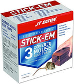 JT Eaton 144N Stick-Em Covered Mouse Glue Trap, Non-Toxic, 3-Pack, Brown