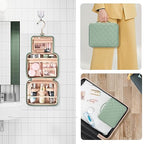 CUBETASTIC Hanging Travel Toiletry Bag, Green Makeup Organizer for Women Men, 3 Compartment Portable Cute Cosmetic Case Water-resistant Small Travel Bag for Toiletries