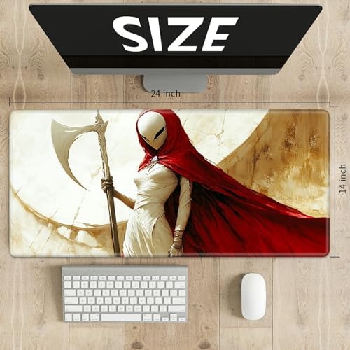 Playmats for Magic: The Gathering MTG Card Game Mat Plus 50 Pcs Card Sleeves, 24 x 14 inch TCG Mat with Stitched Edge for Commander Deck Duskmourn Board Game, Female Demo Holds Scythe