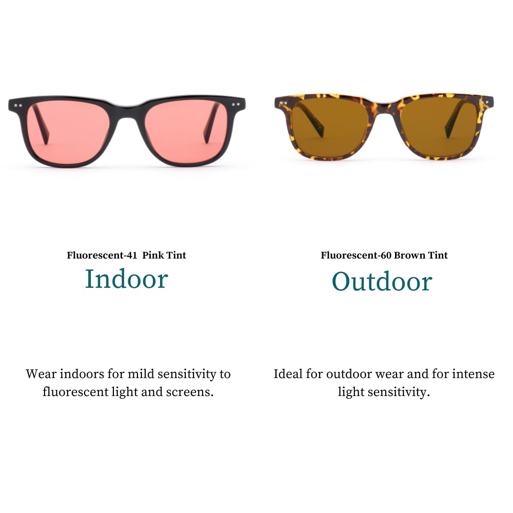 UrbanLens Indoor Fluorescent-41 Pink & Outdoor Fluorescent-60 Brown Tinted Migraine Light Sensitivity Glasses for Photophobia, Fluorescent LED Glare and Computer