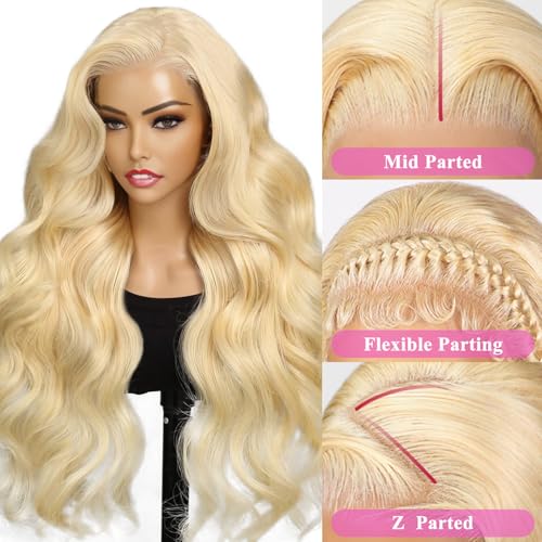 Blonde Lace Front Wigs Human Hair 200% Density Blonde Wear And Go Glueless Wigs Human Hair Pre Cut 7x5 Hd Blonde Wig Human Hair Glueless Body Wave For Women (613 Lace Front Wig Human Hair 26 Inch)