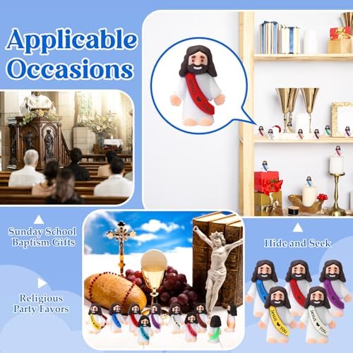 Bememo 50 Pcs Mini Jesus Figures Jesus Loves You Christ Toys Little Christ Figures to Hide and Seek Sunday School Religious Party Favors Gift(Multicolor)
