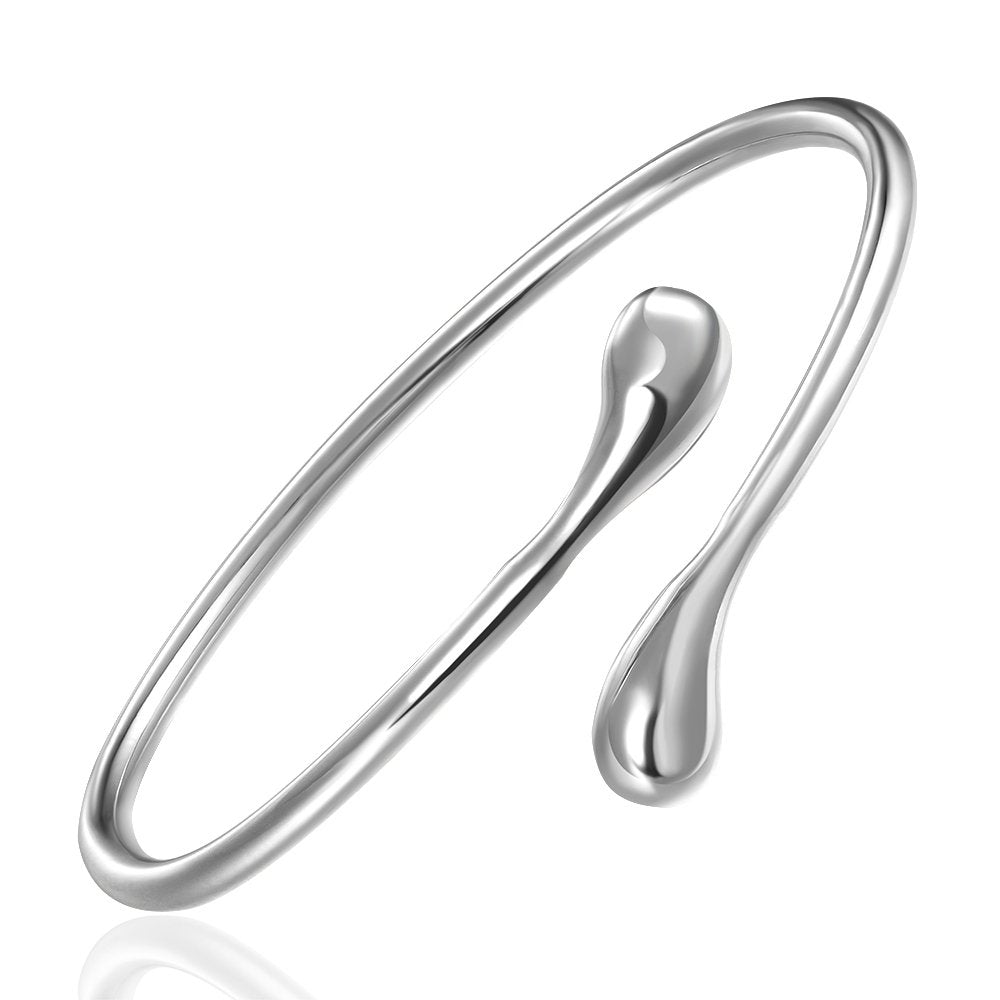 Handmade 925 Sterling Silver Bangle Bracelet for Women Men Open Adjustable Teardrop Cuff Bangles Minimalist Waterdrop Bracelets Classical Womens MenJewelry Birthday Mother's Father's Gifts for Mom Wife Lover