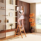 GameGem 3 Step Ladder, Folding Step Stool with Anti-Slip Wide Pedal, Aluminum Material Lightweight Yet Sturdy, 300 Lbs Load, Cute Modern Apperance for Indoor Household Spaces