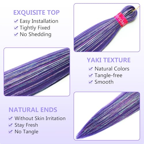 Dark Purple Tinsel Braiding Hair Pre Stretcehd 26 Inch Professional Synthetic Braiding Hair For Crochet Braids Box Braids Boho Braids Croceht Hair Extensions