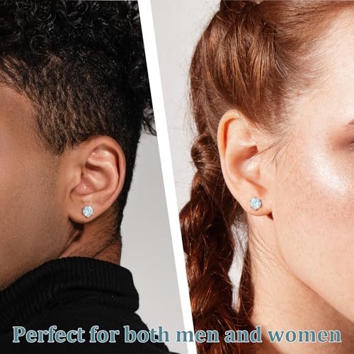 Moissanite Stud Earrings for Women 2CT 925 Sterling Silver Earrings for Women Men 18K White Gold Plated Earrings D Color VVS1 Round Lab Created Diamond Earrings for Men