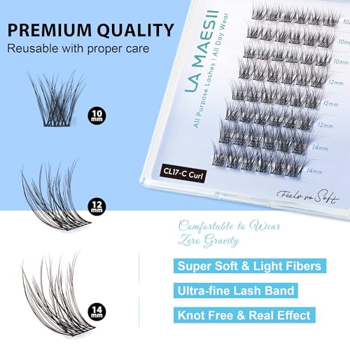 Lash Clusters Kit, Wispy & Natural Clusters Lashes Extension Kit, 48 Cluster Eyelash Extensions Soft Individual Lashes, with Clusters Lash Glue Remover Applicator DIY at Home(Wispy-C-Kit)