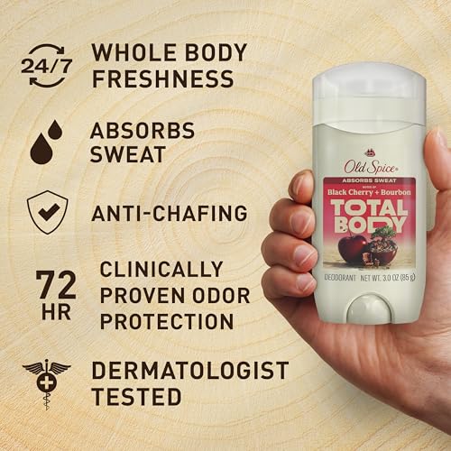 Old Spice Whole Body Deodorant for Men, Total Body Deodorant, Black Cherry + Bourbon Scent, Aluminum Free Deodorant Stick for 24/7 Freshness // Dermatologist Tested Whole Body Deodorant, 3.0 oz