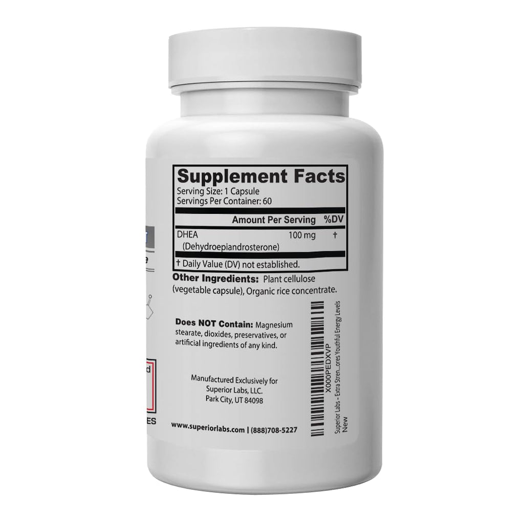 Superior Labs – Extra Strength Natural DHEA – Non-GMO 100 mg Dose, 60 Vegetable Capsules – Promotes Healthy Aging in Men & Women – Helps Restores Youthful Energy Levels