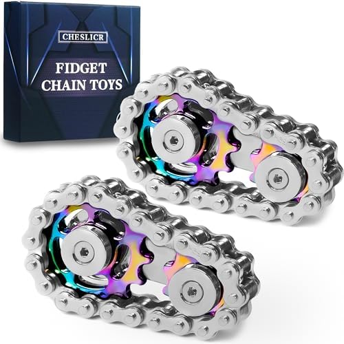 Fidget Spinners Toys for Adults Metal Figette Bike Chain Pain Stim Fidgets Toy for Teens ADHD Cool Gadgets Desk Offices Gift Anxiety Relief Items Stress Tool Sensory Spiky Toy for Autism - Color 2pc
