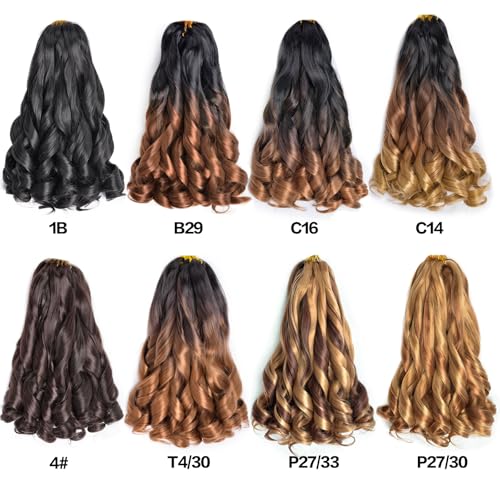 12 inch French Curly Braiding Hair 8 packs 50g/pack Loose Wavy Braiding Hair With Curly Ends French Curls Synthetic Hair Extensions for Boho Box Braids(12 inch,8 packs,P27/30#)