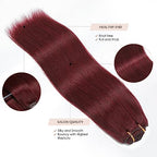 Sisily Clip in Hair Extensions Real Human Hair, 140g 7pcs Human Hair Clip in Hair Extensions Burgundy Red, Hair Extensions Real Human Hair Clip ins 16 Inch Straight Double Weft