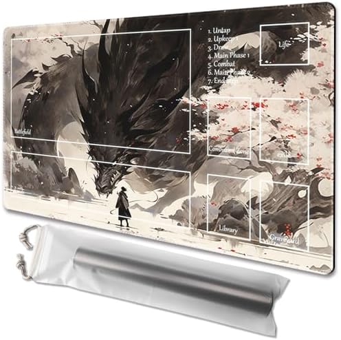 MTG Playmat Size 24x14in Free Storage Bags Non-Slip Backing, Ideal for Card Game Enthusiasts TCG Playmat (Shadow Dragon-Deck)
