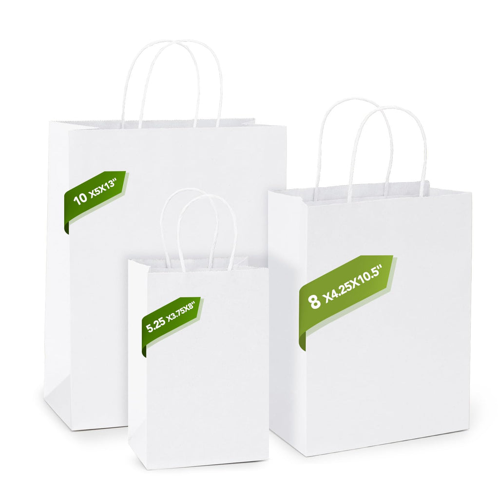 MESHA Paper Gift Bags 5.25x3.75x8 White Small Paper Bags with Handles Bulk,100 Pcs Kraft Paper Bag for Small Business,Birthday Wedding Party Favor Bag,Paper Shopping Bag