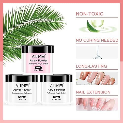 AIJIMEI Acrylic Nail Kit Acrylic Powder and Professional Liquid Monomer Acrylic Nail Tools Set Nail Extension Acrylic Nail System Nail Art Starter Kit