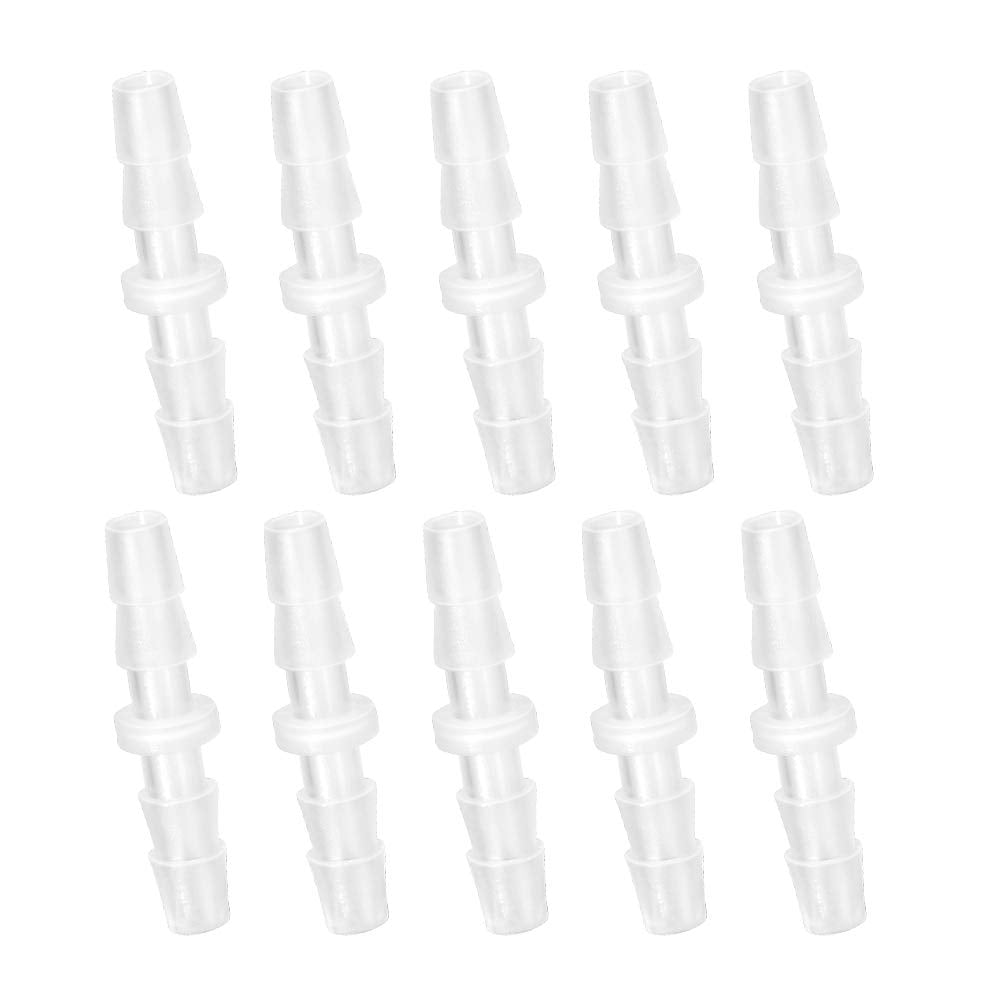 Quickun Plastic Hose Barb Fitting, 3/16" x 3/16" Barbed Splicer Mender Joint Adapter Union Fitting (Pack of 10)