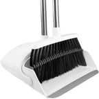 Broom with Dustpan Combo Set for Home Commercial Cleaning Supplies, Angle Broom with Long Handle Perfect for Courtyard Garage Street, White