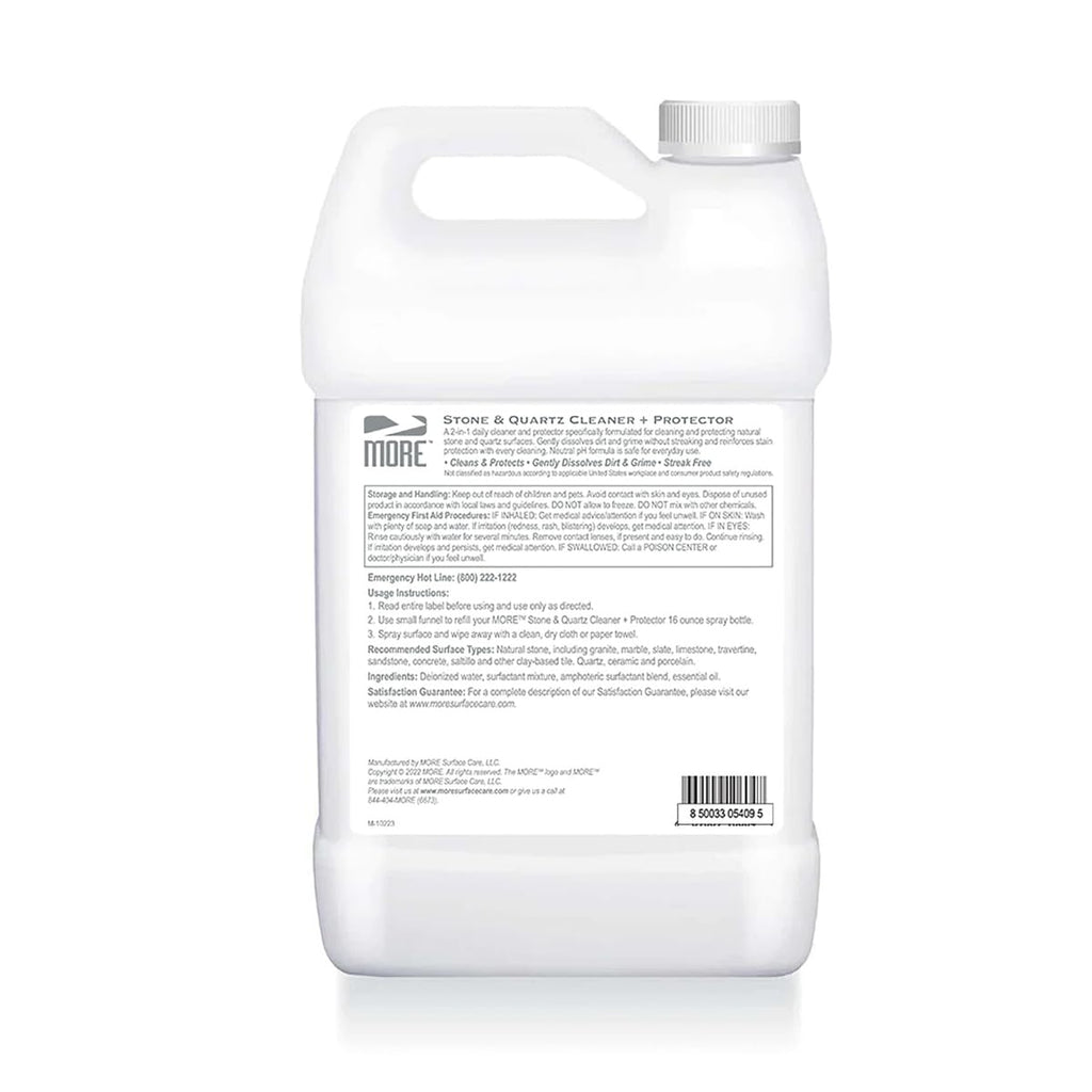MORE Stone & Quartz Cleaner + Protector - Granite, Quartz & Marble Cleaner - For Kitchen & Bathroom Countertops - Water-Based Surface Spray Refill - Lavender-Verbena Essential Oil - Gallon (128oz)