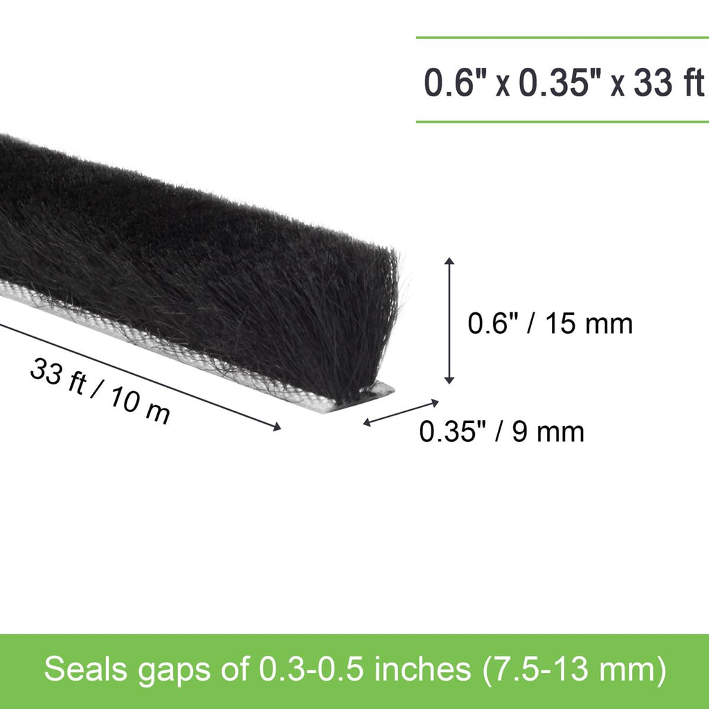 YOCCEK Self-Adhesive Weather Stripping Seal for Doors & Windows – Soundproof Insulation Gap Filler for Sliding, Exterior, Front, and Jamb Frames – 0.6" x 0.35" x 33 ft, Black