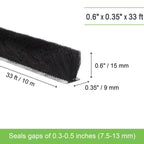 YOCCEK Self-Adhesive Weather Stripping Seal for Doors & Windows – Soundproof Insulation Gap Filler for Sliding, Exterior, Front, and Jamb Frames – 0.6" x 0.35" x 33 ft, Black