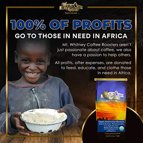 Mt. Whitney Organic Gayo Mountain Sumatra, Medium Dark Roast, Low Acid Coffee (Whole Bean, 12 Oz)