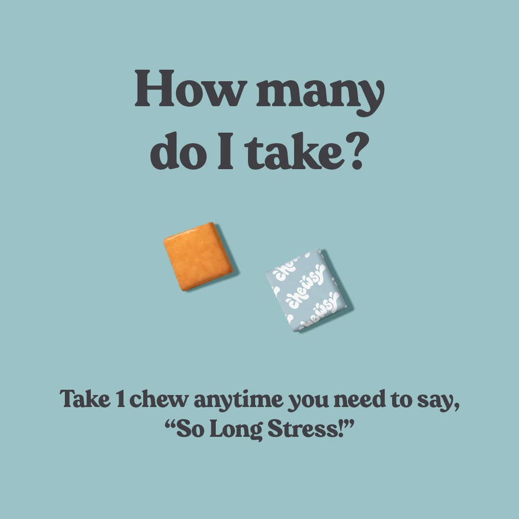 Chewsy So Long Stress, Calm Fruity Chews, Stay Calm & Focused. w/L-theanine, Amino Acid, GABA, Glycine, Tyrosine, Taurine & Magnesium. Non-GMO and Gluten-Free. Tropical Fruity Chews, 30-Day Supply