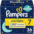 Pampers Swaddlers Overnights Diapers - Size 7, 36 Count, Disposable Baby Diapers, Night Time Skin Protection