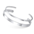 MEALGUET Stainless Steel Mens Cuff Bracelet : Polished 2 Pcs Stackable Metal Minimalist Open Cuffs Bangle Bracelet Set for Men,Mens Jewelry Gift, Silver