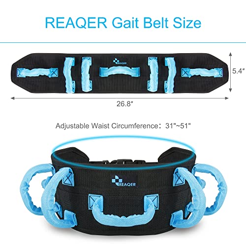 REAQER Transfer and Walking Gait Belt with 7 Handles for Patient Care(Adjustable Waist Circumference:31"~51")