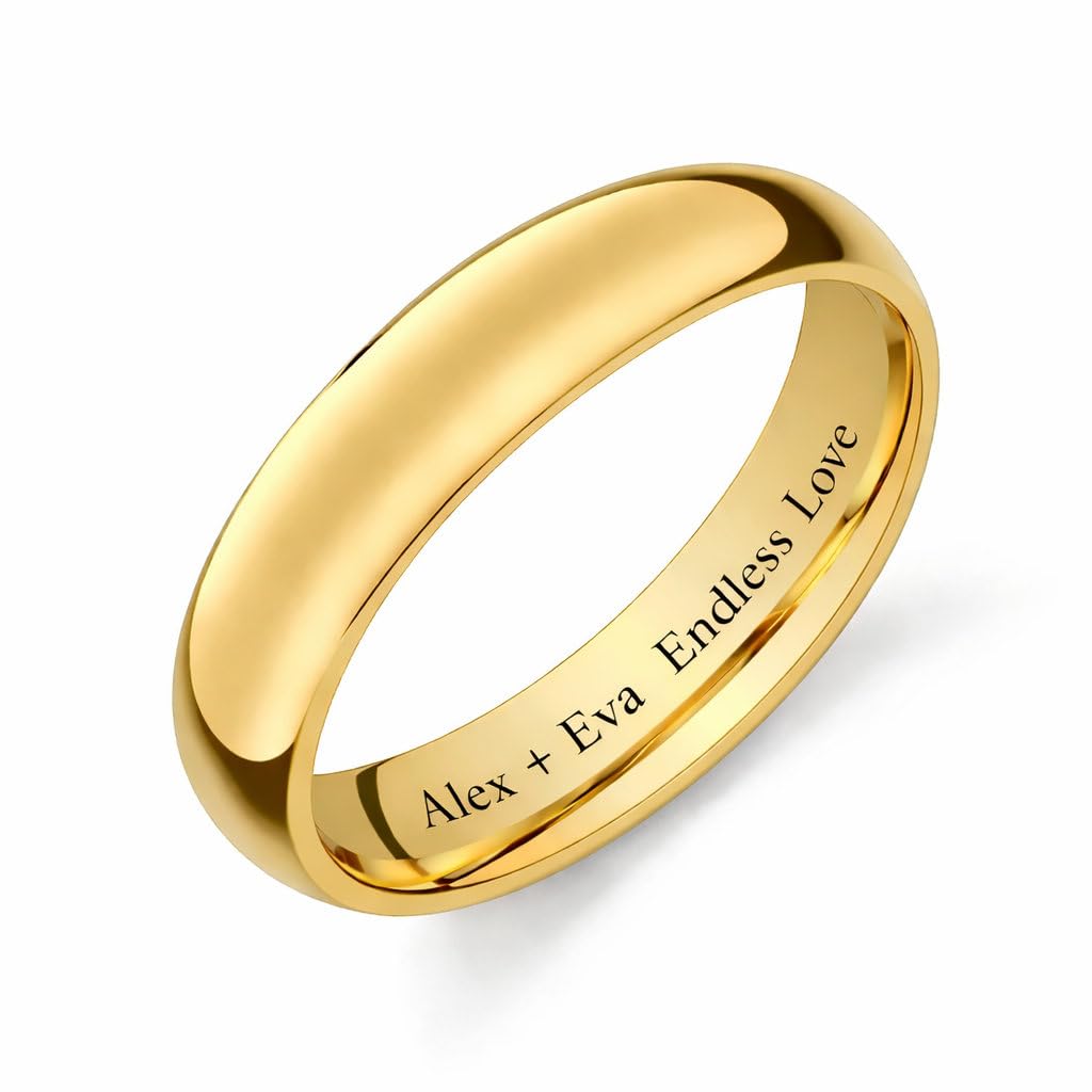 Personalized Men’s Gold Tungsten Ring – Custom Engraved Wedding Band with Free Engraving in Any Language - Ships from USA