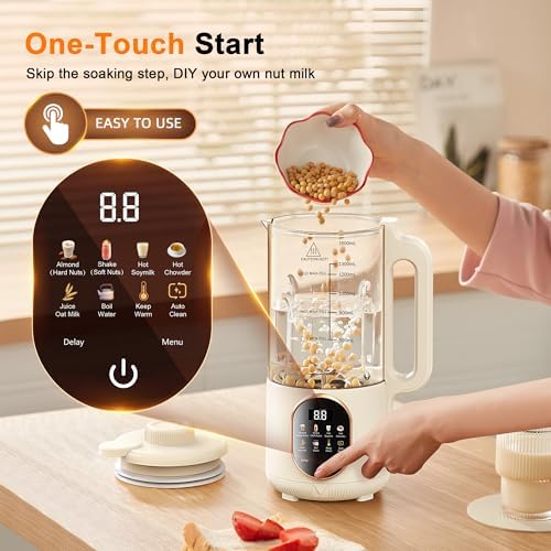 50oz Nut Milk Maker, 10 in 1 Automatic Nut Milk Maker with 20 Blades,Almond Milk Machine,Plant Based Milks Homemade Oat,Chowder,Juice,Soy Milk Machine with Delay Start,Boil Water,Keep Warm&Auto Clean