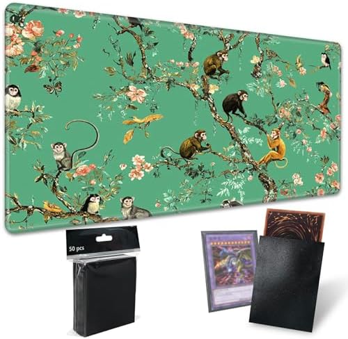 Playmats for Magic: The Gathering MTG Card Game Mat Plus 50 Pcs Card Sleeves, 24 x 14 inch TCG Mat with Stitched Edge for Commander Deck Duskmourn Board Game, Monkeys