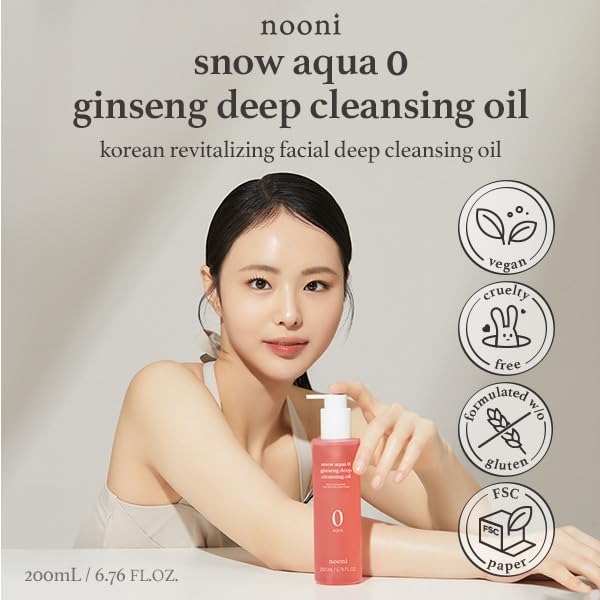 NOONI Facial Cleanser - Snow Aqua 0 Ginseng Deep Cleansing Oil *2ea | Makeup Blackhead Remover, Pore Care Control, Glass Skin, Helps Control Sebum, Revitalizing Care, Moisturizing, 6.76 FL.Oz (200 ml)
