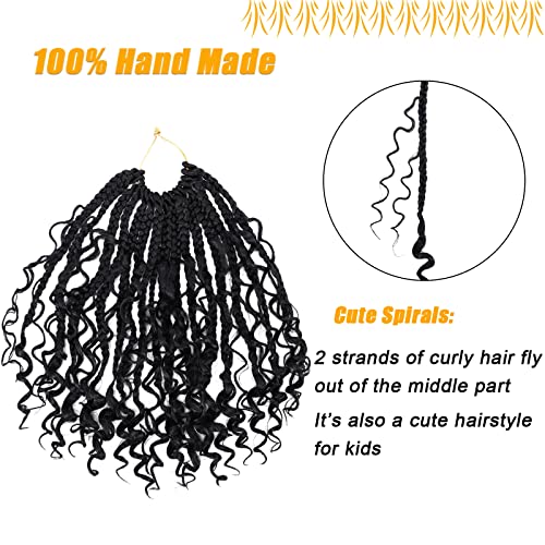 Boho Box Braids Crochet Hair for Women 10 Inch 7 Packs Goddess Box Braids with Curly Ends 3X Short Bob Crochet Braids for Kids Synthetic Bohemian Braiding Hair Extensions (1B)