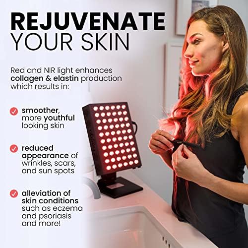 Hooga Red Light Therapy for Face and Body, Red Near Infrared Light with Timer and Stand. 60 Dual Chip LEDs. Flicker Free Clinical Grade Panel for Energy, Pain, Skin, Recovery, Performance. PRO300