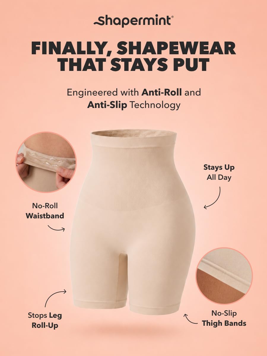 SHAPERMINT High Waisted Shapewear Shorts, Tummy Control Under Dress S-4XL