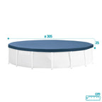 INTEX 28030E Pool Cover: For 10ft Round Metal Frame Pools – Includes Rope Tie – Drain Holes – 10in Overhang – Snug Fit