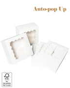 qiqee Auto-pop up 6x6x3 Inch White Cookie Box with Window 30Pcs Pastry Macaron Bakery Box For Packaging