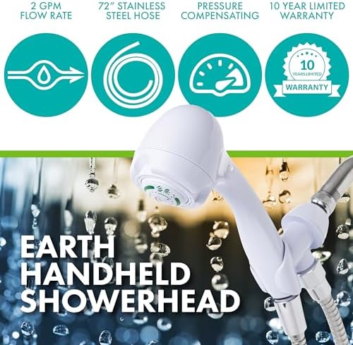 Niagara Conservation N2935 Earth Spa 3-Spray with 2 GPM 2.7-in. Wall Mount Handheld Shower Head in White, 1-Pack | Bathroom Shower Head Sprayer with Pressure Compensation Technology