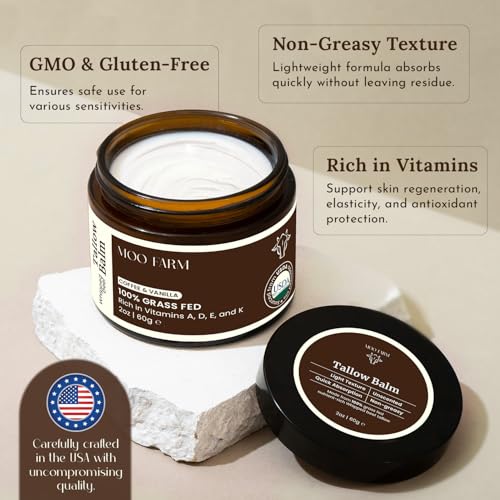 MOO FARM Beef Tallow for Skin - Natural Coffee & Vanilla Hydrating Balm - Grass-Fed Organic Beef Tallow for skin, Safe for Every Skin Concern - Rich Vitamins A, D, E, K, B1 - Made in USA (2oz)
