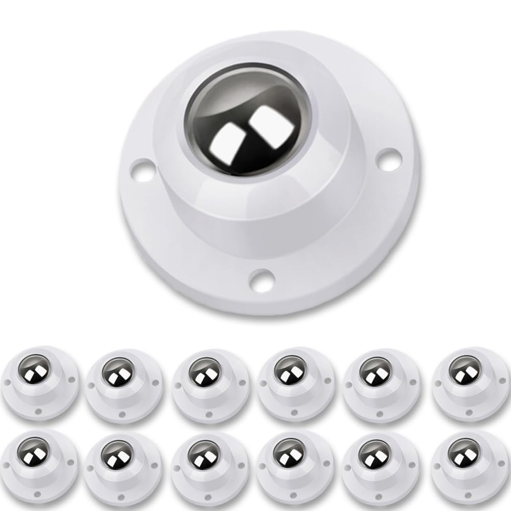 Dear Self Adhesive Caster Wheels for Furniture, Storage Box, Trash Can - Stainless Steel Universal Pulley 360 Degree Rotating Swivel Wheels - 0.8 Inch Low Profile - White - 12 Pack