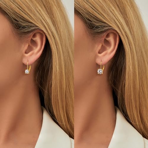 Moissanite Earrings,1.0ct-2.0ct D Color Brilliant Round Cut Lab Created Diamond Earrings 18K White Gold Plated Sterling Silver Dangle Earrings Moissanite Leverback Drop Earrings