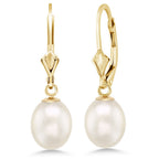 Gem Stone King Cultured Freshwater Pearl Earrings, White, Yellow Gold