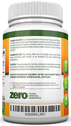 Pumpkin Seed Oil - 1000MG - 180 Softgels - Cold-Pressed Natural Pumpkin Seed Oil - Natural Source of Essential Fatty Acids - Great for Hair Growth, Prostate Health and GI Tract