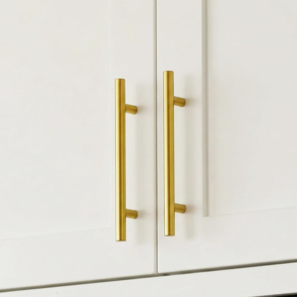Goldenwarm 10 Pack 3 inch Gold Cabinet Handles Brushed Gold Cabinet Pulls Stainless Steel Drawer Pulls, Durable Kitchen Cabinet Handles - Bathroom Bedroom Dresser Handles Easy DIY Upgrade
