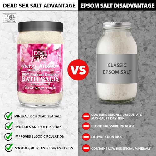 Dead Sea Collection Bath Salts with Cherry Blossom – Pure Dead Sea Salt and Sweet Cherry Oil - Nourishing Soothing and Relaxing Skin and Muscle – 34.2 Oz